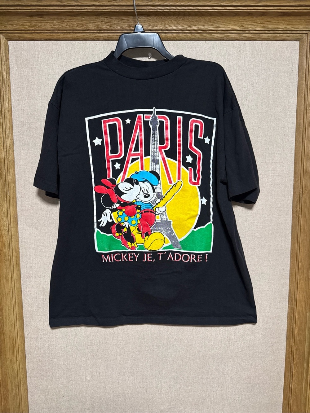VTG Mickey & Co Mickey Minnie Mouse Shirt J.G Hook Paris Mickey Je, T' Adore Siz